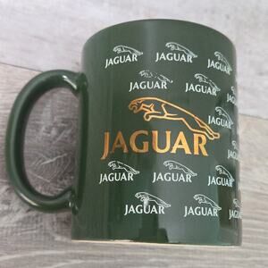 JAGUAR Motor Car COFFEE Mug Promo Advertise Cup GREEN GOLD Auto Vintage USA made